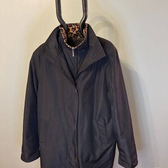 Liz Claiborne Ladies Mid Length Jacket with Leopard Trim - Picture 2 of 7